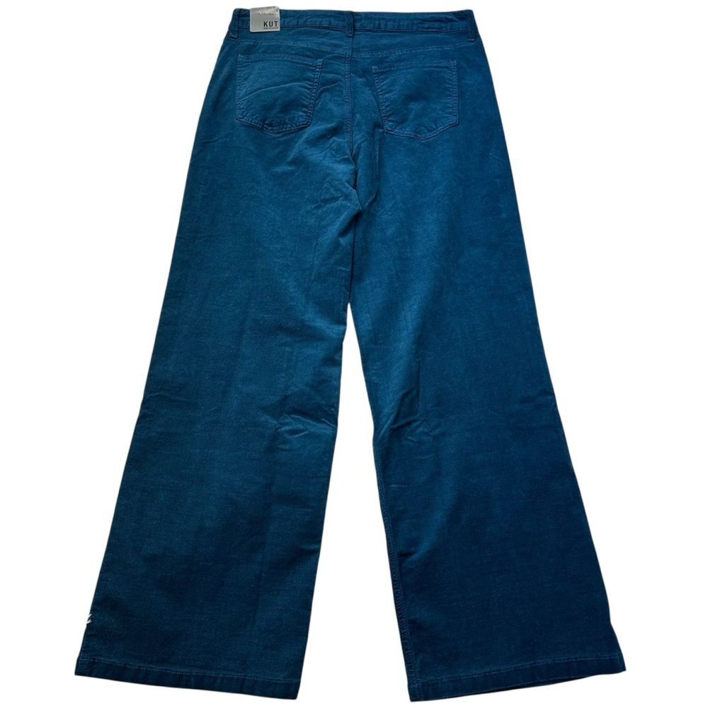 KUT from the Kloth High Rise Wide Leg Jeans 10 Teal Blue Soft Stretch Retro Boho - Picture 3 of 8